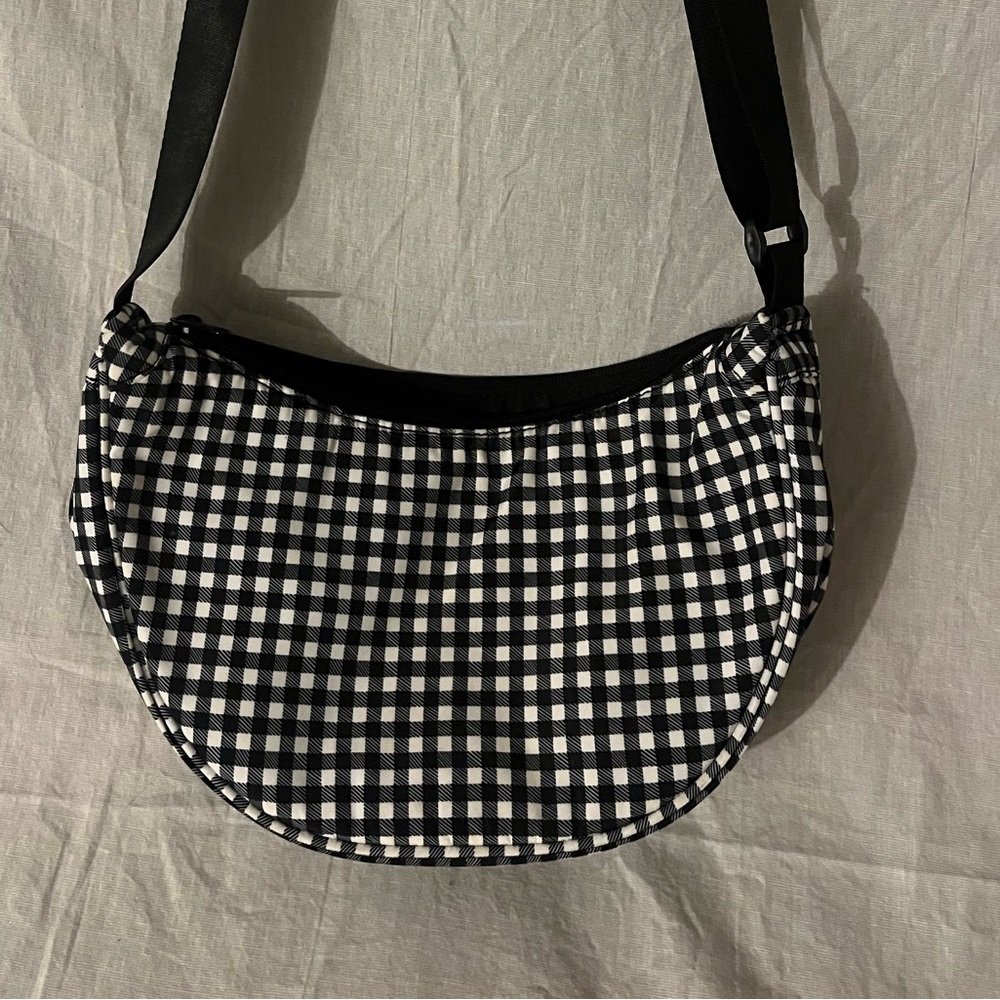 Black and White Checkered Crossbody Saddle Bag